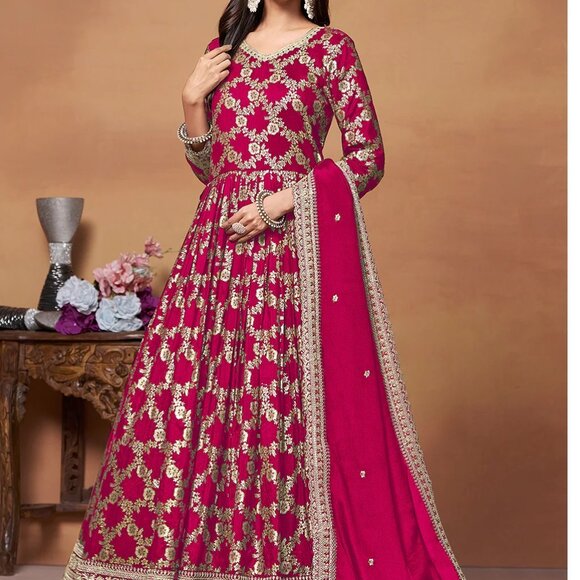 Pakistan Designer Embroidered Dola Jacquard Anarkali Suit – Wedding & Festive - Picture 4 of 4